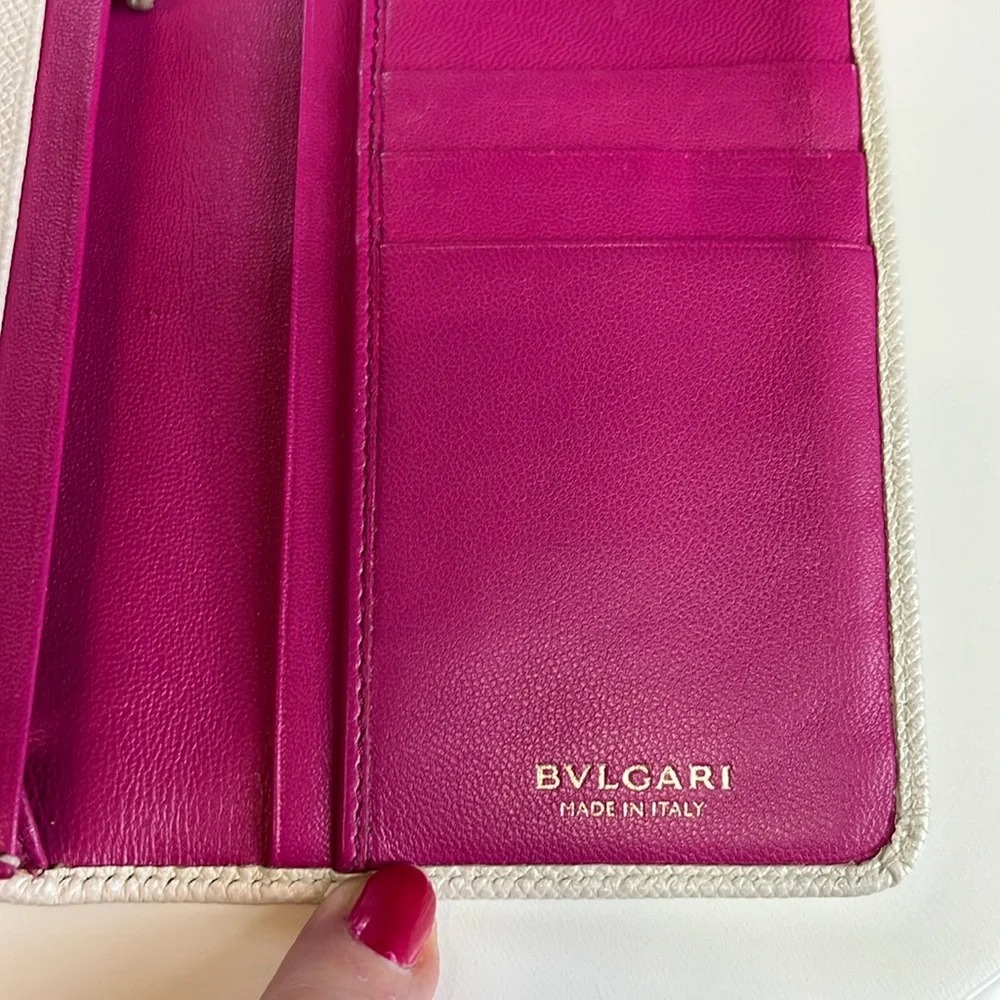 BVLGARI Cream & Pink Leather Long Wallet Retail $485 EUC
